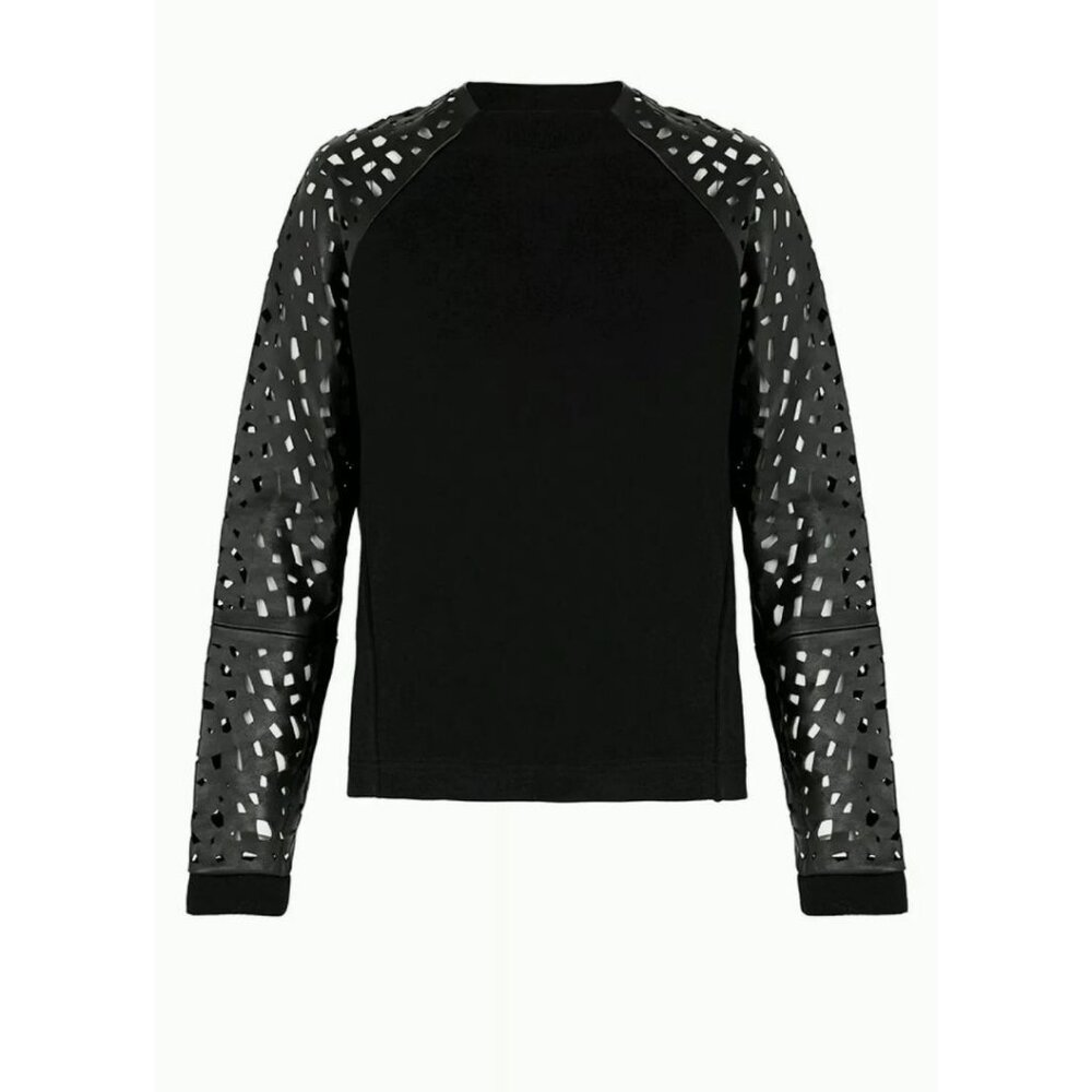 Sass & Bide Perforated Leather Sleeves Top Black Size XXS